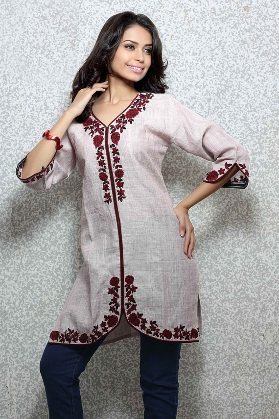 Cotton Tunic Embroidered Cotton Kurta Tunic Dress Embroidered