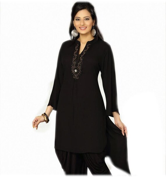 knee length dresses for ladies Black Tunic Caftan Dress main image 1