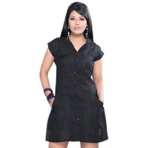 Tunique à manches courtes boutonnée sur le devant pour femmes, chemisier décontracté uni, chemise noire, haut tunique pour femmes, tuniques, hauts pour dames