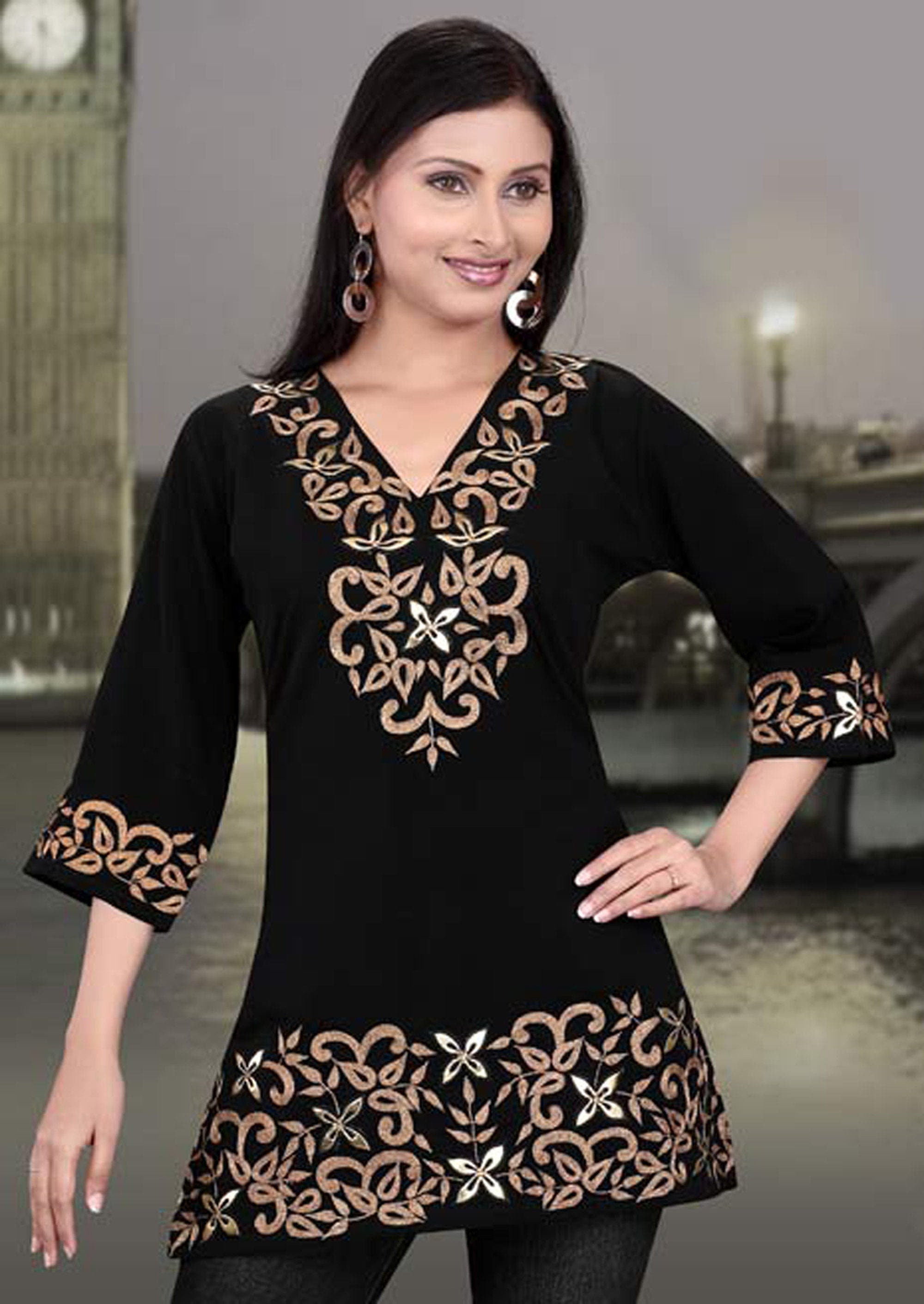 Short Black Tunic Dress Boho Embroidery Tunic Kaftan Black - Etsy