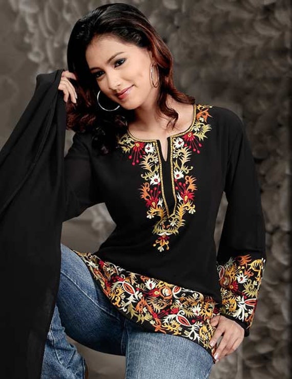 embroidered black tunic