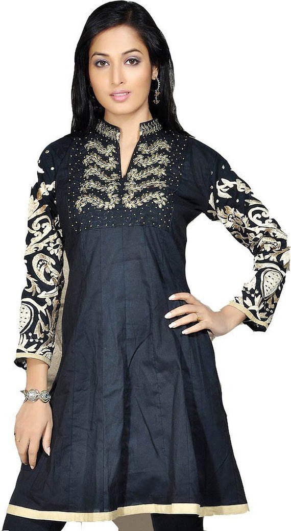 Black Embroidered Tunic Dress, Black Tunic Top ,Hand Embroidered cotton tunic/black Tunic / Black dress / midi dress / mini dress
