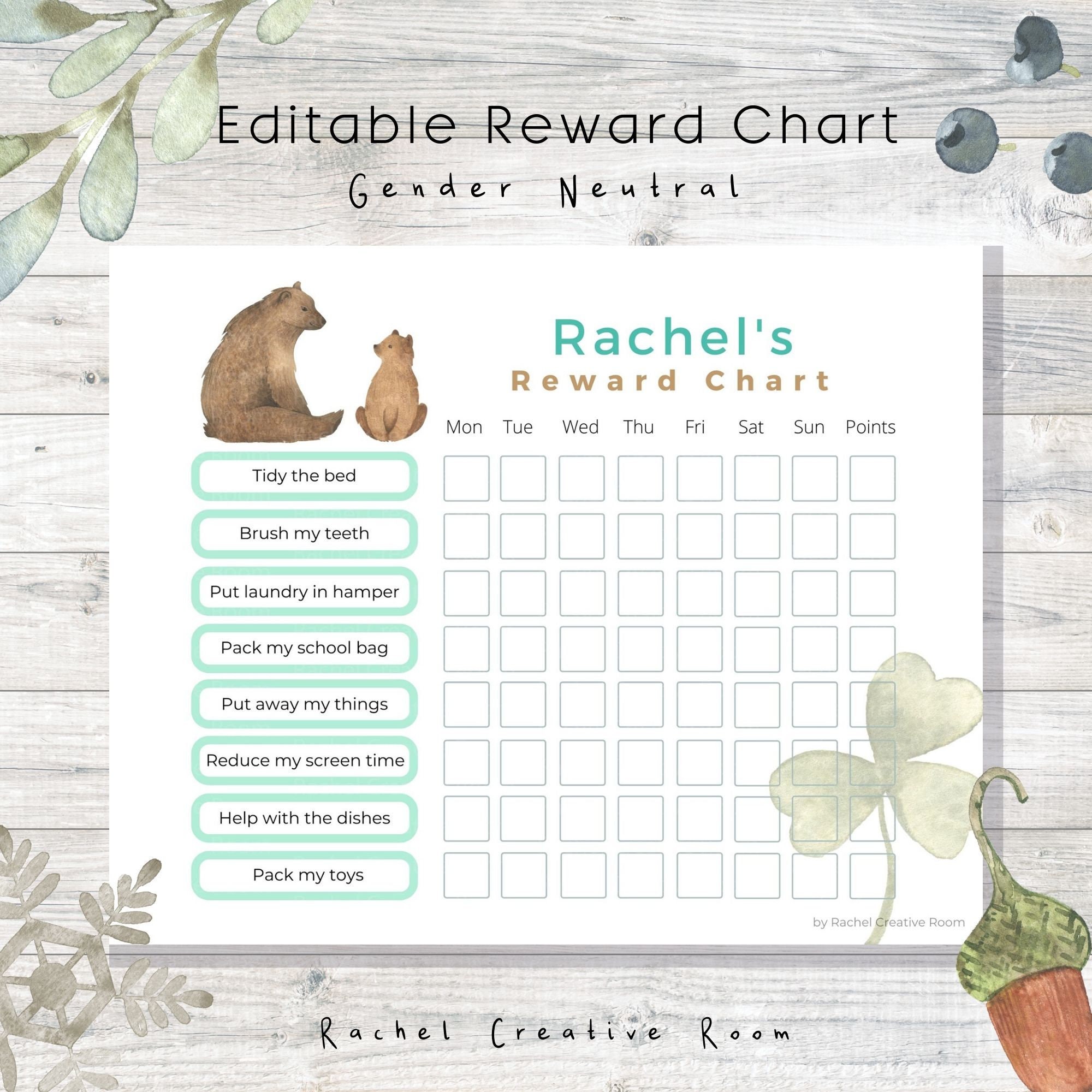Cute Bears Reward Chart in Editable Digital File Animal - Etsy Cute Bears Reward Chart in Editable Digital File Animal - Etsy