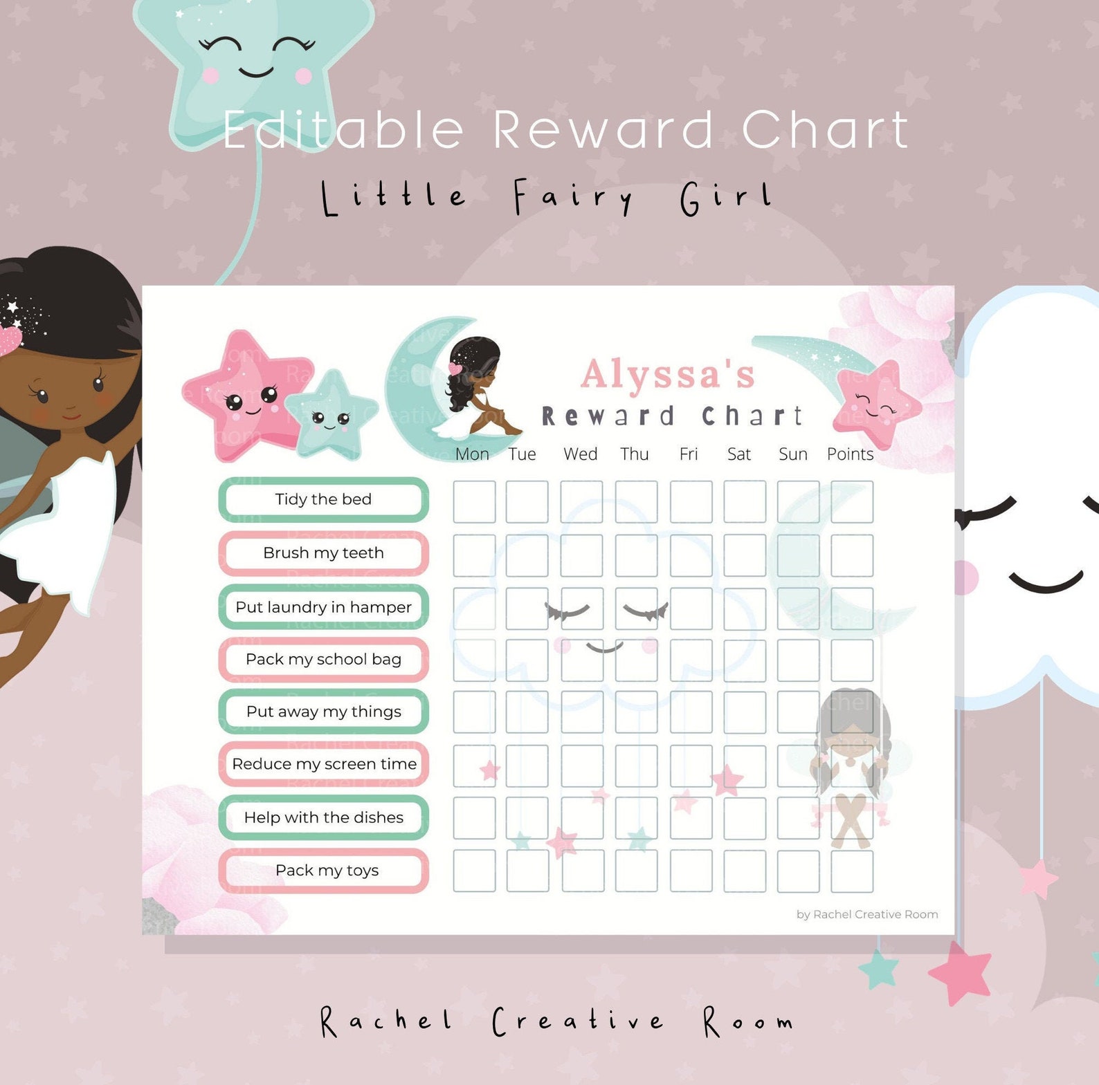 Editable Little Fairy African Amercian Girl Reward Chart Etsy editable-little-fairy-african-amercian-girl-reward-chart-etsy
