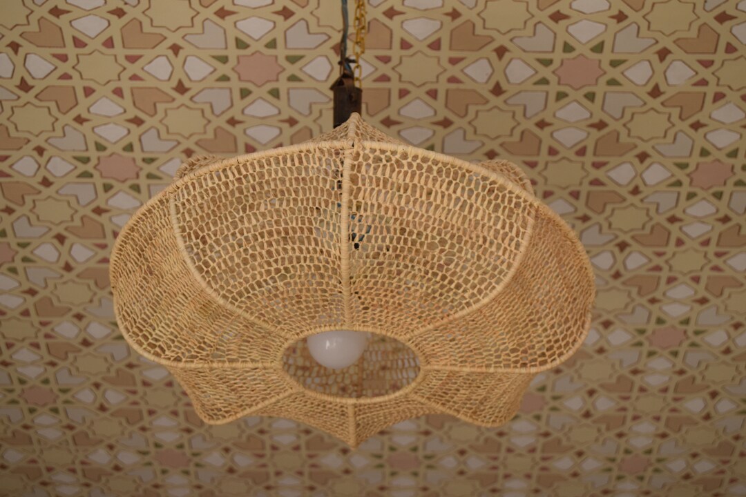 Moroccan Boho Pendant Light, Woven Rattan Lamp Shade, Natural Coastal ...
