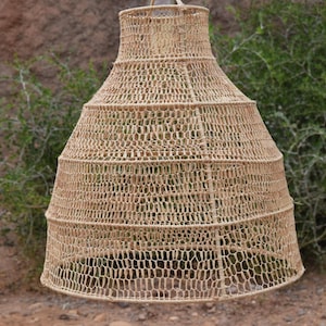 Rattan Pendant Light – Boho Wicker Ceiling Lamp, Rustic Farmhouse Lighting, Handmade Natural Lampshade