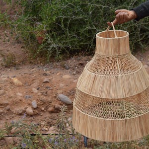 Moroccan Rattan Pendant Light - Boho Wicker Hanging Lamp - Woven Straw Ceiling Fixture - Rattan Lampshade -Rustic Boho Lighting