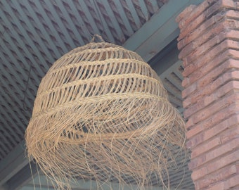 Boho Rattan Pendant Light – Handwoven Natural Fiber Ceiling Lamp