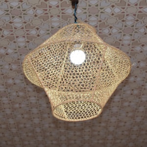 Moroccan Rattan Pendant Light Handmade | Boho Hanging Lamp | Natural Woven Shade | Rustic Ceiling Light from Morocco