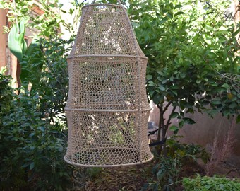 Moroccan Rattan Pendant Light – Boho Wicker Hanging Lamp, Straw Ceiling Fixture, Handmade Rattan Lampshade