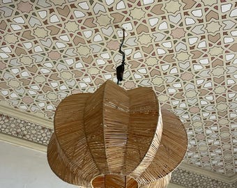 Boho Rattan Ceiling Light – Artisan Wicker Pendant – Minimalist Natural Decor
