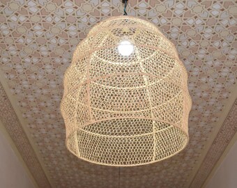 Handmade Moroccan Rattan Pendant Light – Boho Ceiling Lamp, Woven Wave Lampshade – Natural  Hanging Light
