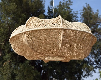 Moroccan Rattan Pendant Light – Handmade Boho Ceiling Lamp – Large Woven Straw Light Fixture