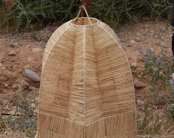 Boho Rattan Pendant Light, Woven Wicker Ceiling Lamp, Handmade Straw Hanging Fixture, Natural Lampshade