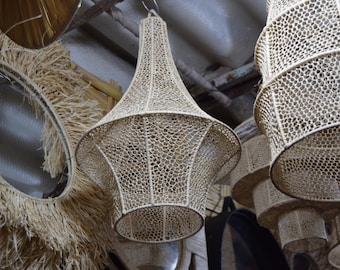 Marokkaanse rotan hanglamp – boho rieten plafondlampenkap – handgemaakte natuurlijke verlichtingsarmatuur