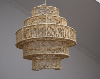 Moroccan Rattan Pendant Light, Boho Wicker Ceiling Lamp, Handmade Natural Hanging Fixture, Woven Lampshade