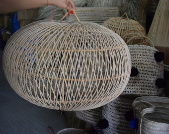 Designer Boho Pendant Light – Sculptural Natural Fiber Lampshade, Modern Coastal Decor