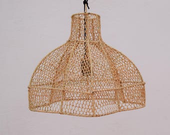 Boho Rattan Pendant Light – Woven Lamp Shade – Natural Handmade Lighting – Eco Friendly Ceiling Lamp