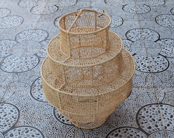 Handgemaakte rotan hanglamp, Marokkaanse geweven lampenkap, boho natuurlijke plafondlamp, rustieke hanglamp