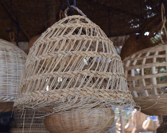 Handmade Woven Straw Lampshade – Rustic Boho Pendant Light, Natural Organic Home Decor