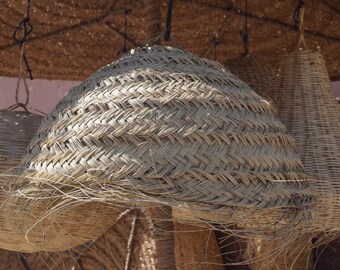 Handwoven Natural Straw Pendant Lampshade – Bohemian Coastal Lighting, Organic Wabi Sabi Home Decor