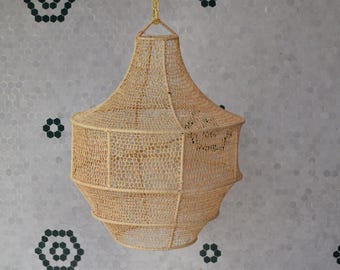Boho Rattan Pendant Light, Handmade Wicker Hanging Lamp, Moroccan Ceiling Light Fixture