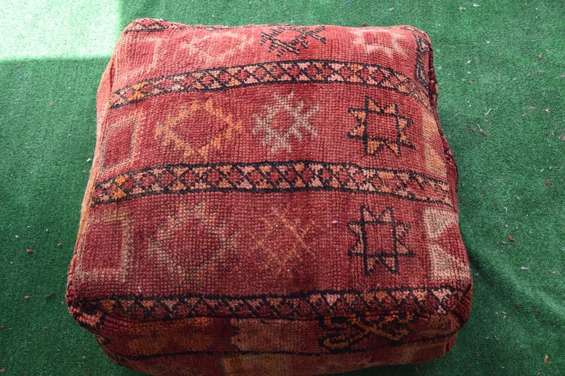 Kilim pouf Square footstool Embroidered Ottoman Multicolors puffs Home decor