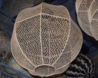Boho Rattan Pendant Light – Handmade Natural Fiber Lamp – Eco Chic Home Decor
