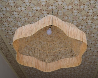 Bohemian Ceiling Light - Moroccan Rattan Lamp– Handmade Woven Lampshade, Wavy Design Light Fixture