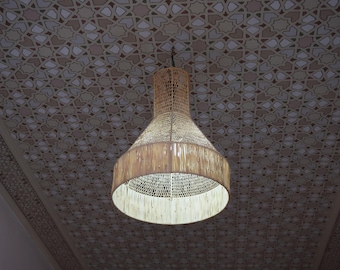 Moroccan Rattan Pendant Light, Handmade Boho Woven Lantern, Natural Ceiling Lamp,  Hanging Light Fixture