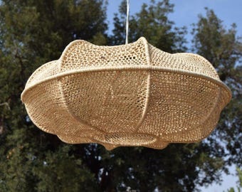 Boho Woven Pendant Light - Handmade Rattan Ceiling Lamp Shade - Moroccan Wicker Hanging Light