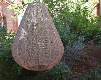 Moroccan Wicker Pendant Light, Boho Rattan Ceiling Lamp, Handmade Natural Lampshade, Hanging Light Fixture