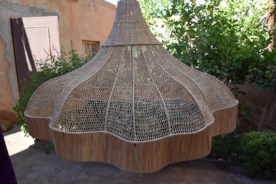 Oversized Rattan Pendant Light – Large Boho Woven Lampshade – Rustic Natural Ceiling Light – Handmade Eco Decor