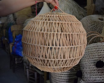 Moroccan Rattan Pendant Light – Handmade Boho Natural Fiber Lamp, Coastal Home Decor