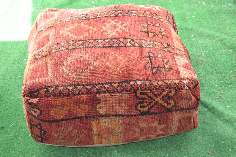 Kilim pouf Square footstool Embroidered Ottoman Multicolors puffs Home decor