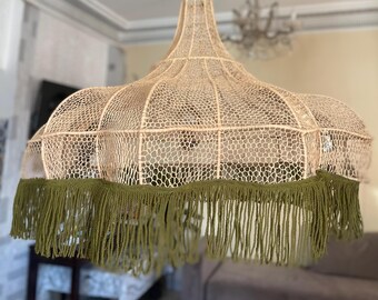 ヴィンテージのラタン製大型ランプシェード、籐製レトロランプシェード