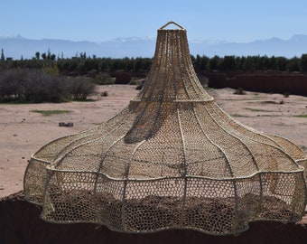 Boho Rattan Pendant Light Shade – Handmade Natural Fiber Lampshade