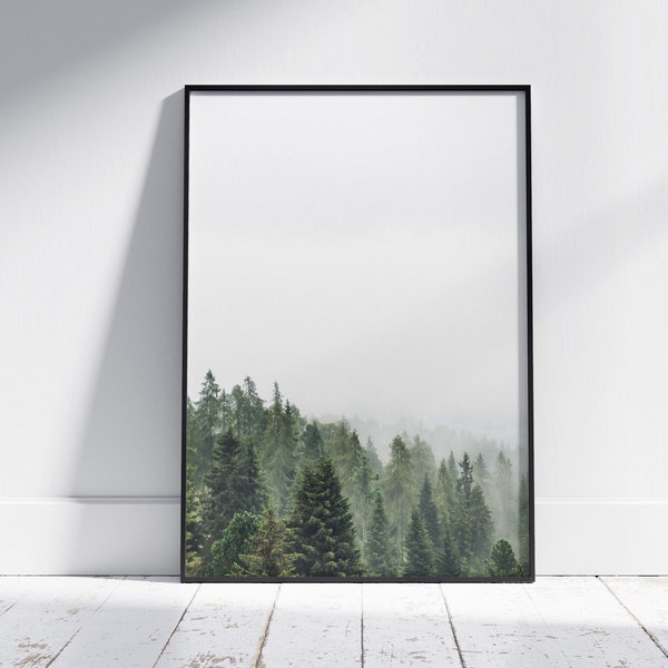 Foggy forest downloadable print photography, Foggy woods digital print, Alps photography poster