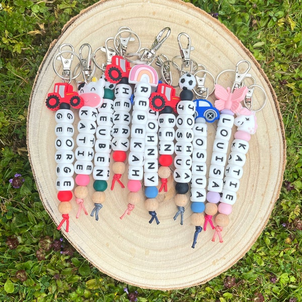 Back to School Personalised Keyring, Children’s Book Bag Tag, Beaded Keychain, Kids Keyring, First Day of School. Luggage Tag. Personalised