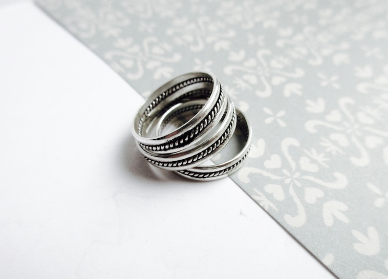 Thin Silver Unisex Stackable Band Rings Simple Band Rings Layering Rope Detail Band Ring Slim Band Rings Celtic Design Band Rings