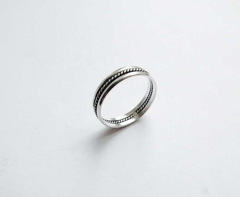 Thin Silver Unisex Stackable Band Rings Simple Band Rings Layering Rope Detail Band Ring Slim Band Rings Celtic Design Band Rings