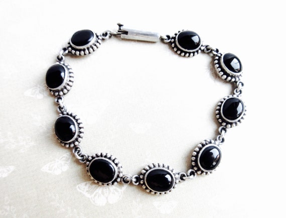 Vintage Black Onyx And Silver Link Bracelet Black B Gem Vintage Black Onyx And Silver Link Bracelet Black B Gem