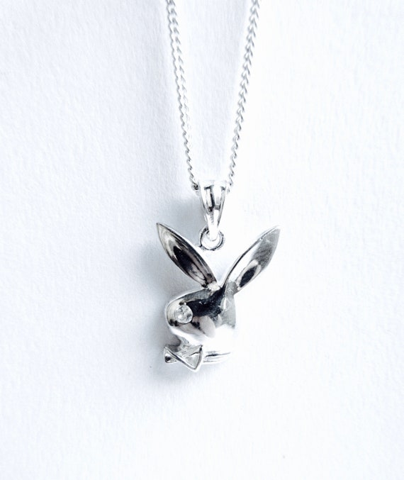 Vintage Silver Bunny Necklace Playboy Bunny Pendant | Etsy