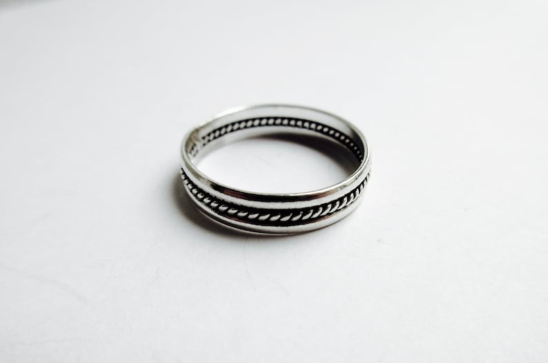 Thin Silver Unisex Stackable Band Rings Simple Band Rings Layering Rope Detail Band Ring Slim Band Rings Celtic Design Band Rings