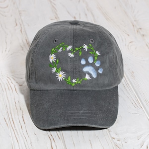 Dog paw hand embroidered hat, stitched dad hat with a dog paw print, custom baseball cap, dog lover hat, dog mom gift