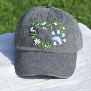 Dog paw hand embroidered hat, stitched dad hat with a dog paw print, custom baseball cap, dog lover hat, dog mom gift image 6