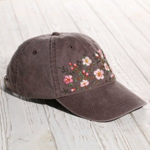 Hand embroidered cherry blossom sakura baseball cap, personalized hat for women, soft cotton festival hat, custom gift for her image 4