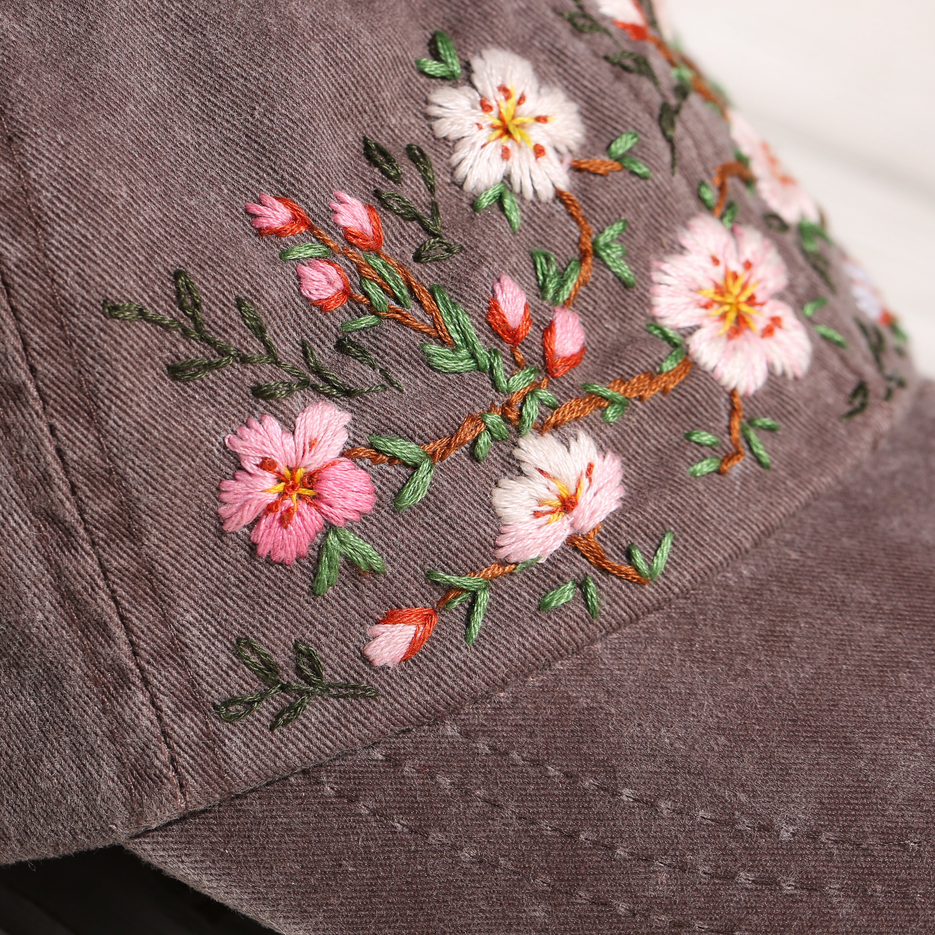 Hand Embroidered Cherry Blossom Sakura Baseball Cap