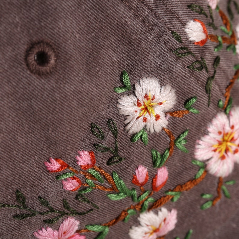 Hand embroidered cherry blossom sakura baseball cap, personalized hat for women, soft cotton festival hat, custom gift for her image 3