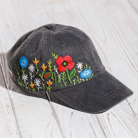 Floral Embroidered Black Hat New Era Cap Flower Embroidery Black Denim 9TWENTY Adjustable Hat main image 3